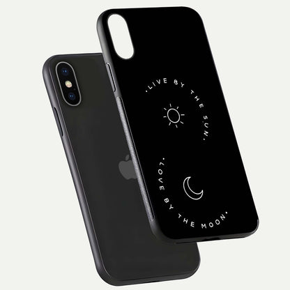 Sun Moon Balance Glass Case for iPhone X floating dual-view mockup displaying gloss surface and edge clarity