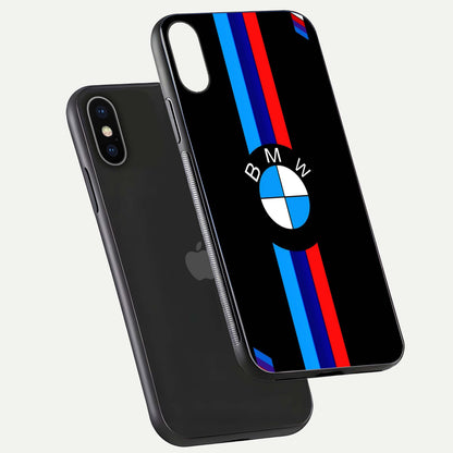 Turbo BMW Beast Glass Case for iPhone X floating dual-view mockup displaying gloss texture and vivid print