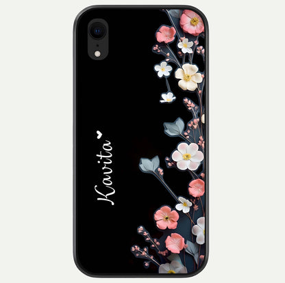 Black Elegance Floral Custom Name Glass Case For iPhone Xr by Custom World