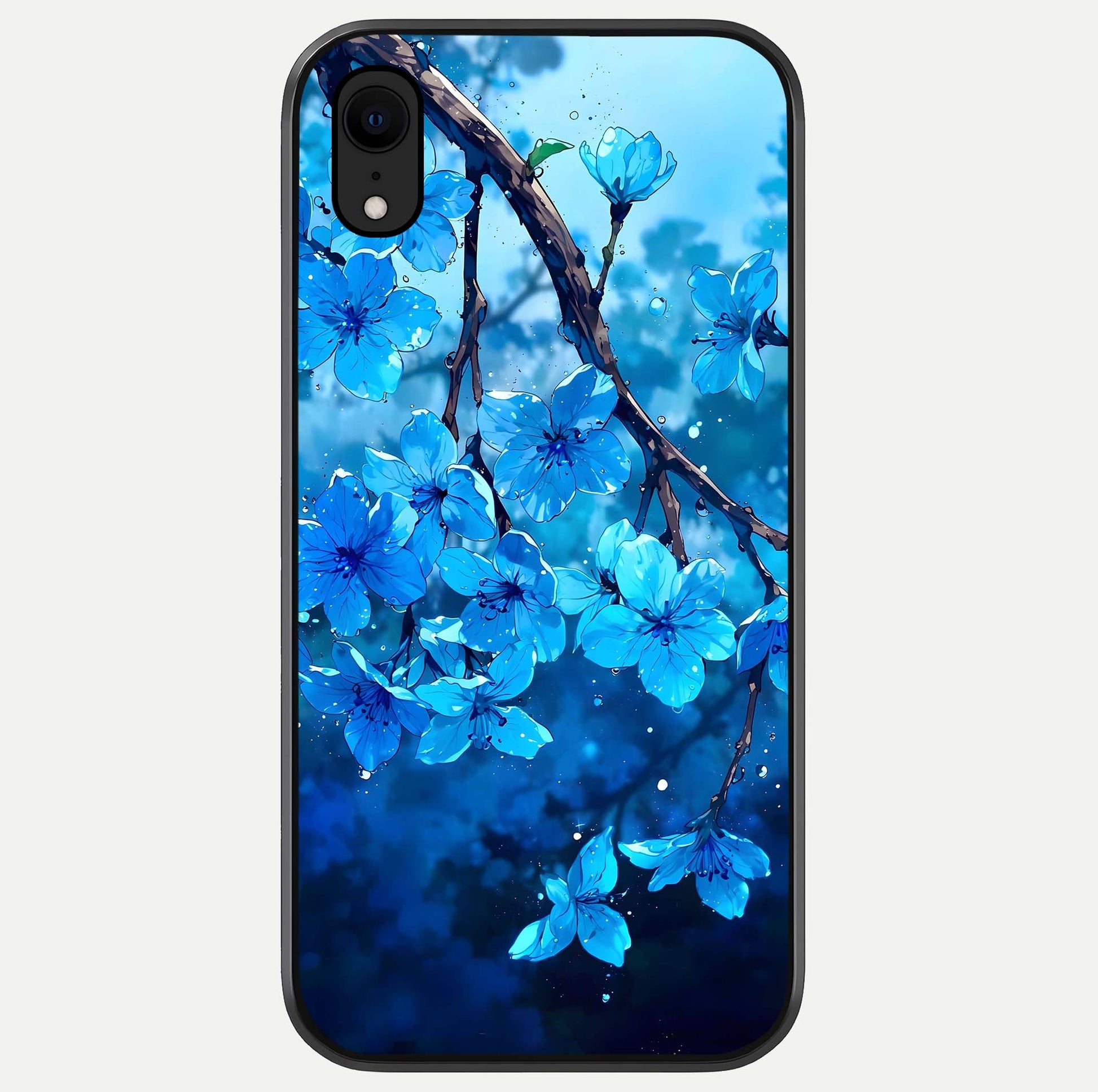 Blue Blossoms Branch Glass Case For iPhone Xr by Custom World