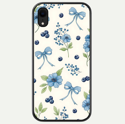 Blue Flower & Bow Glass Case For iPhone Xr by Custom World