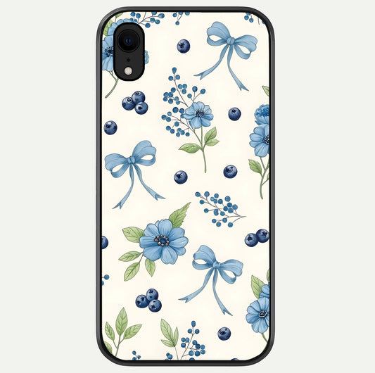 Blue Flower & Bow Glass Case For iPhone Xr by Custom World