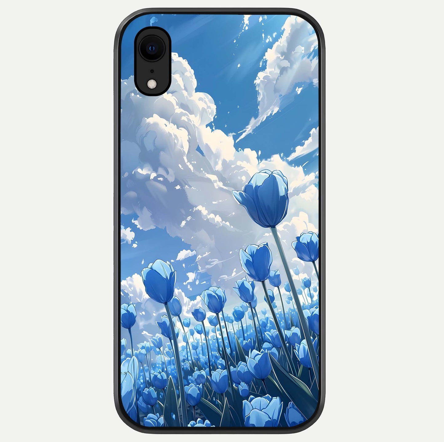 Blue Tulip Clouds Glass Case For iPhone Xr by Custom World