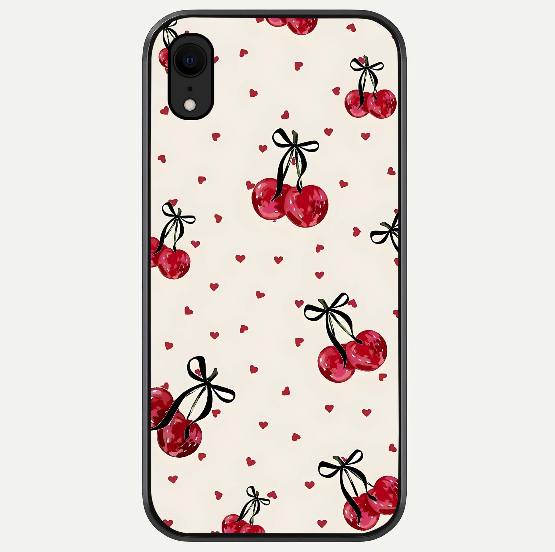 Cherry Heart Bow Glass Case For iPhone Xr by Custom World
