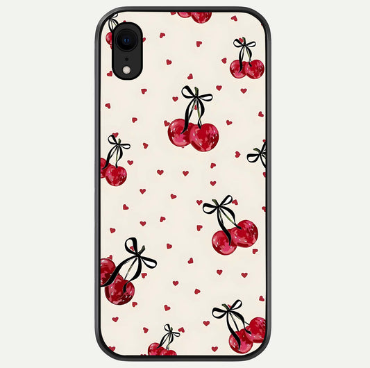 Cherry Heart Bow Glass Case For iPhone Xr by Custom World