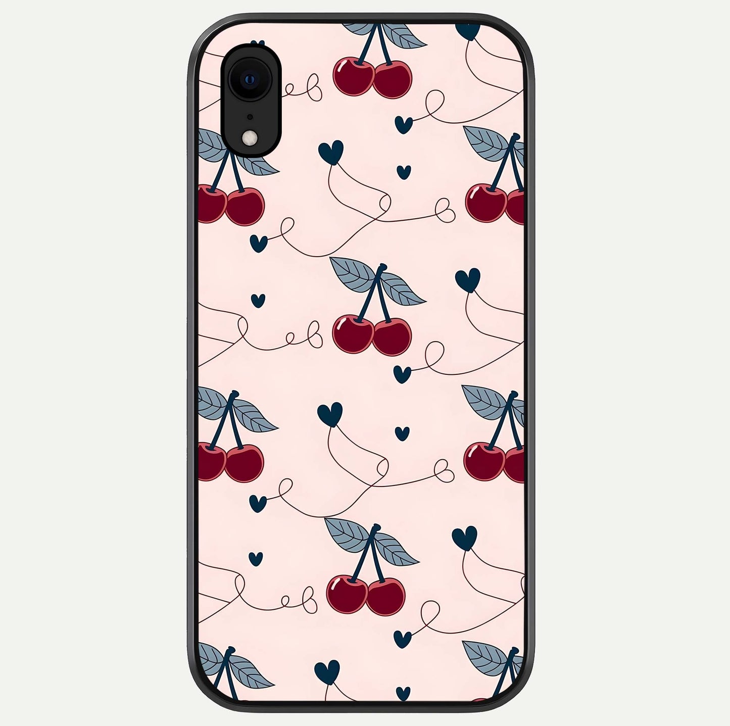 Cherry Heart Line Glass Case For iPhone Xr by Custom World