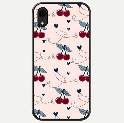 Cherry Heart Line Glass Case For iPhone Xr by Custom World