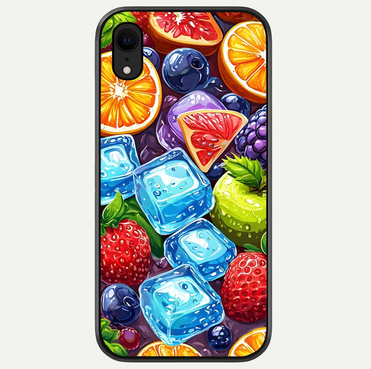 Colorful Fruits With Ice Glass Case For iPhone Xr by Custom World