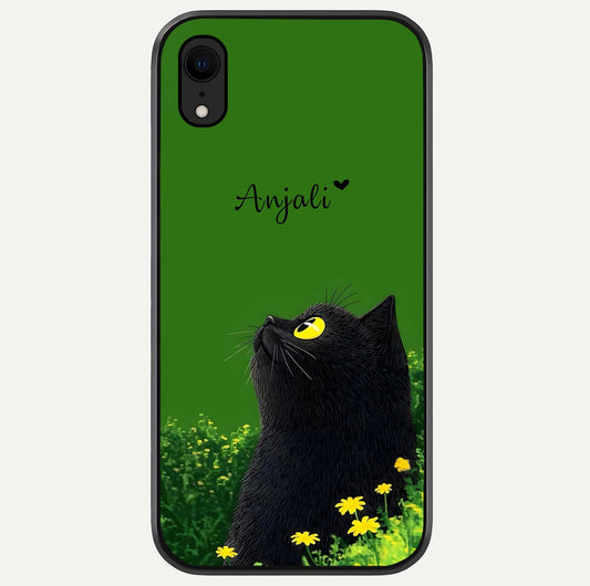Emerald Cat Custom Name Glass Case For iPhone Xr by Custom World