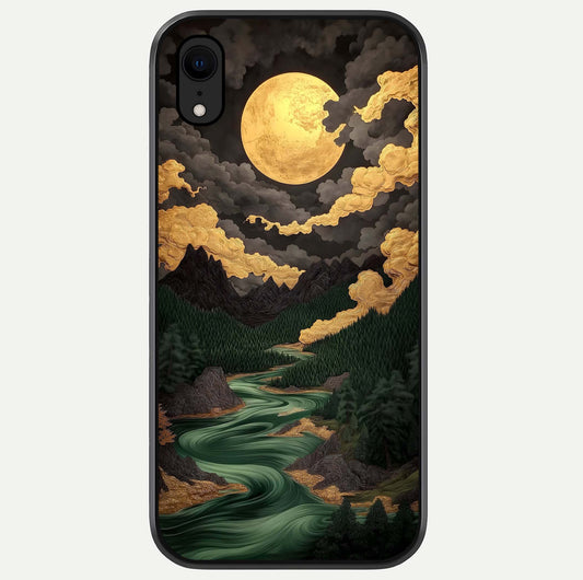 Golden River Moon Glass Case For iPhone Xr by Custom World