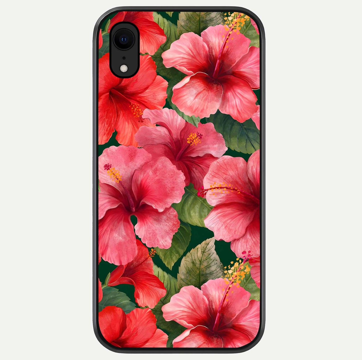 Hibiscus Pattern Glass Case For iPhone Xr by Custom World