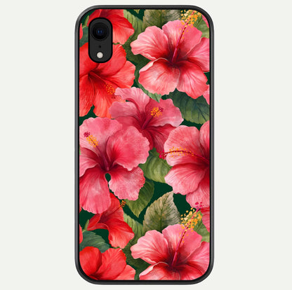 Hibiscus Pattern Glass Case For iPhone Xr by Custom World