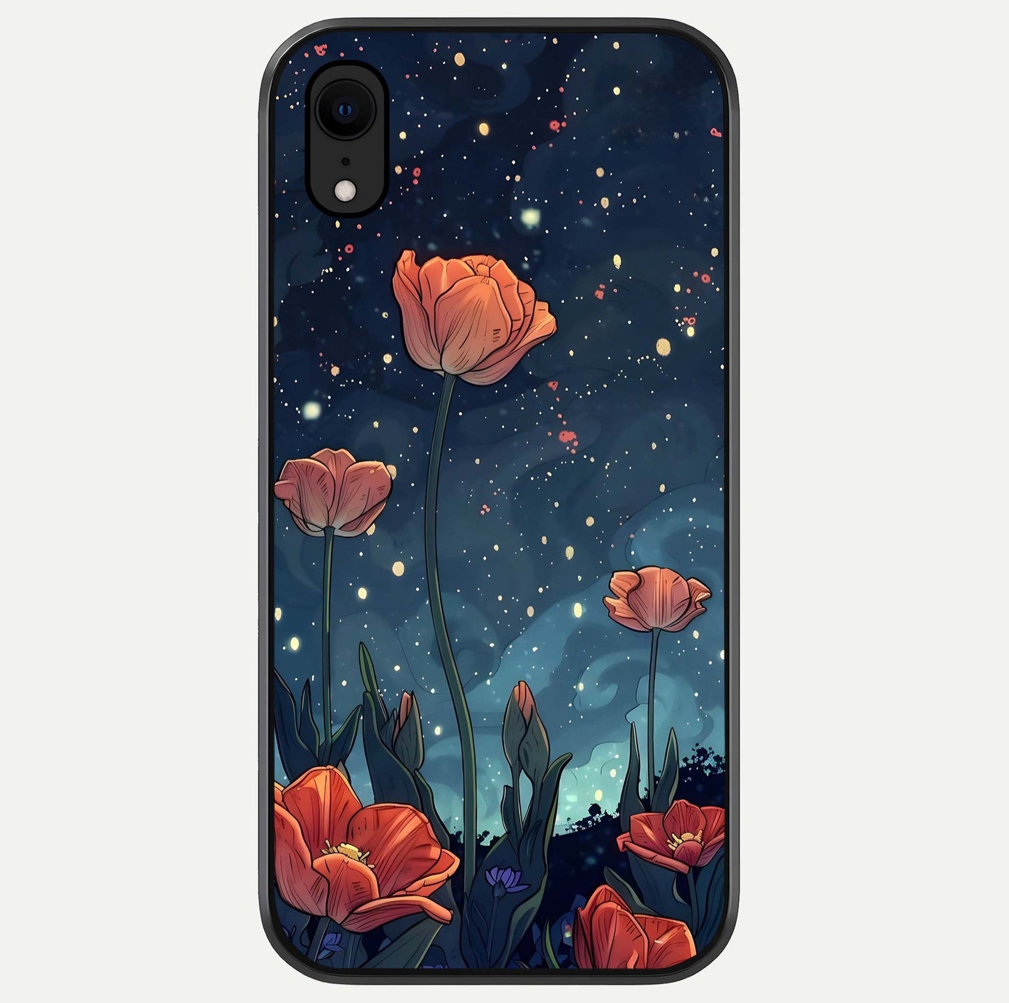 Midnight Tulip Glow Glass Case For iPhone Xr by Custom World