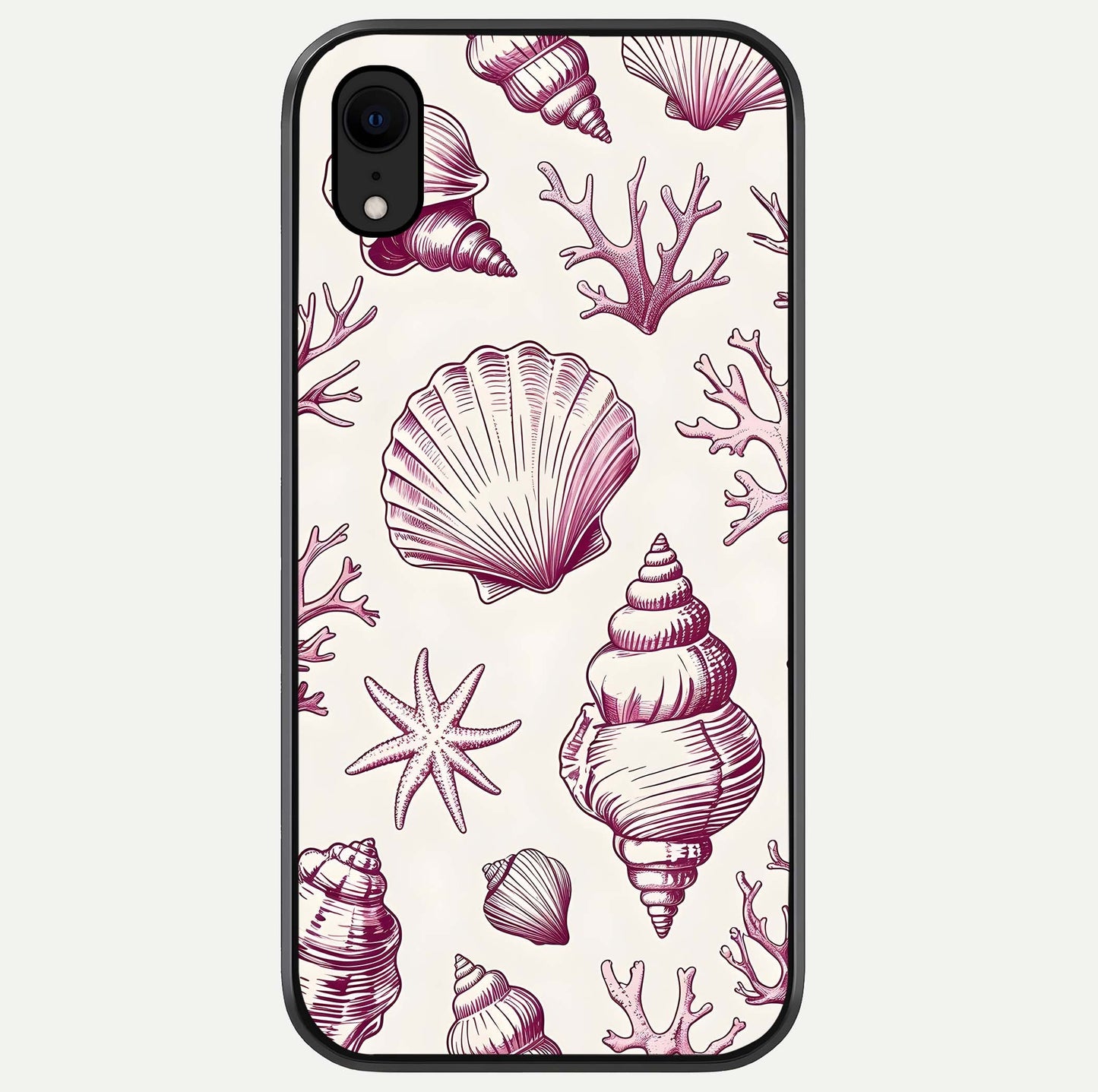 Pink Shells Outline Glass Case For iPhone Xr by Custom World