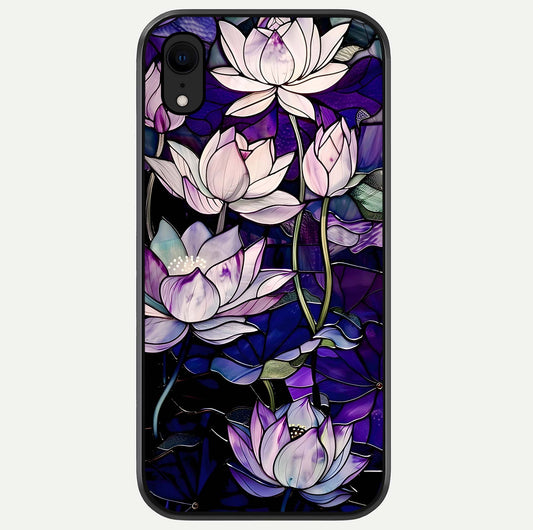 Purple Lotus Pattern Glass Case For iPhone Xr by Custom World
