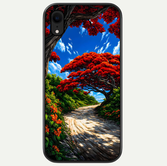 Red Trees Pathway Glass Case For iPhone Xr by Custom World