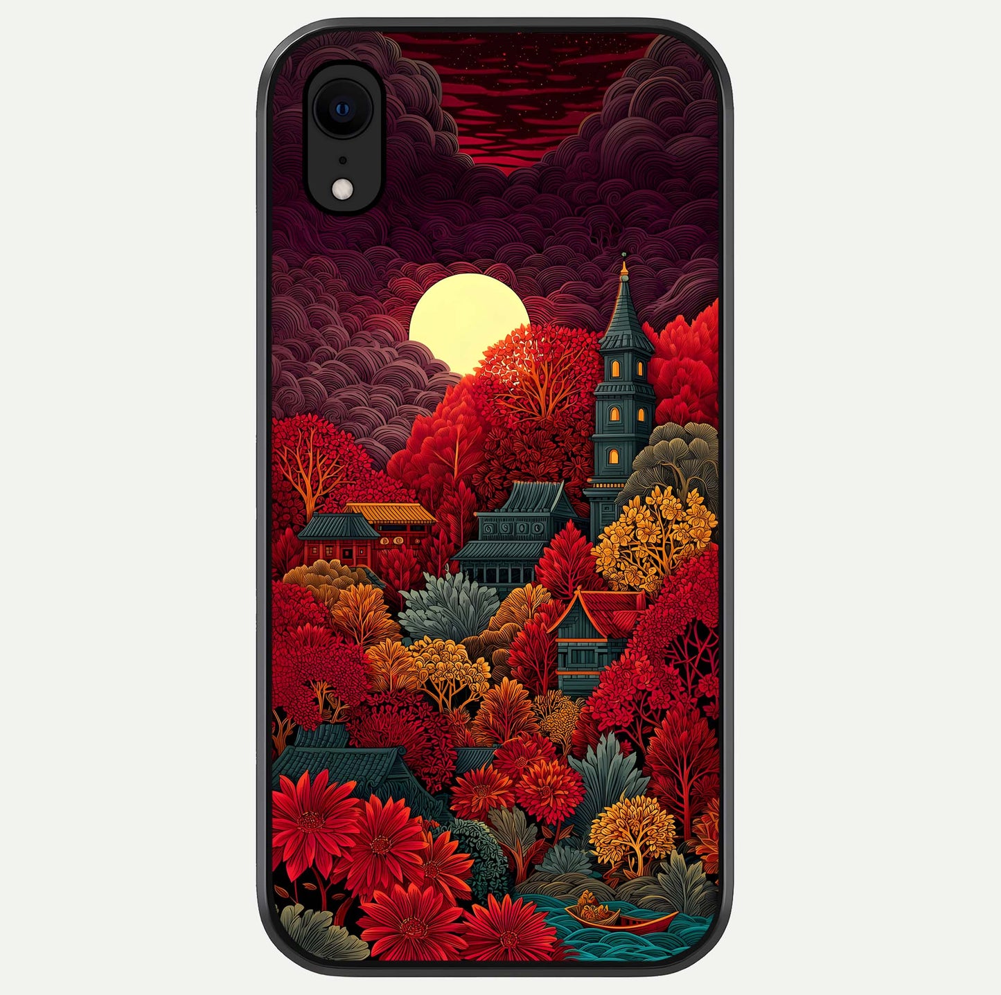 Scarlet Autumn Temple Glass Case For iPhone Xr by Custom World