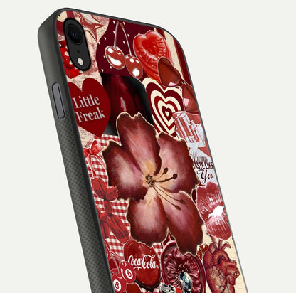 Aesthetic Little Freak Glass Case for iPhone 16 Pro close-up angled shot showing detailed artwork, bold design, and gloss reflection