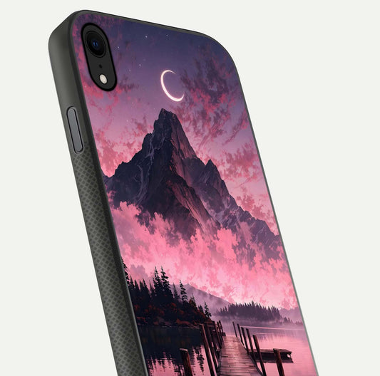Beautyful Mountain View Glass Case for iPhone Xr close-up angle highlighting landscape details and shine