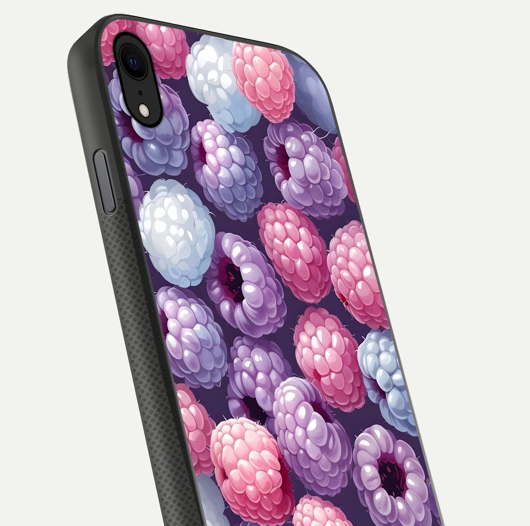Berry Candy Pop Glass Case for iPhone Xr close-up shot revealing candy-style texture and reflective surface
