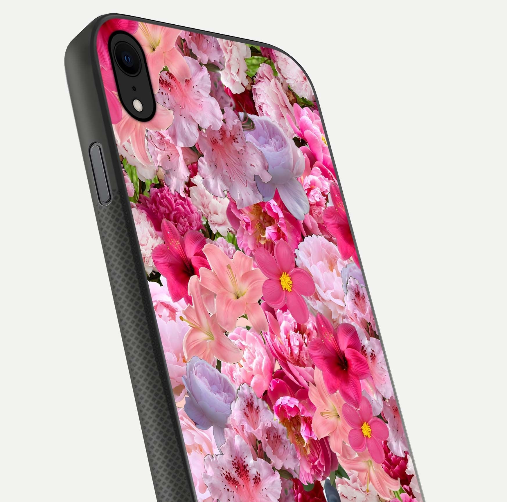 Bloom Crush Fantasy Glass Case for iPhone Xr close-up image showing color gradient and petal detailing