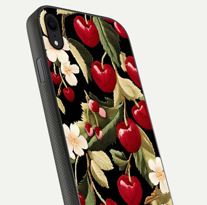 Bloom Thread Art Glass Case for iPhone Xr close-up view highlighting fine line details and glossy shine
