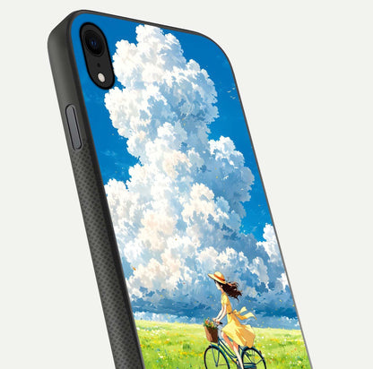 Breezy Meadow Ride Glass Case for iPhone Xr close-up shot showing flowers and breezy motion texture