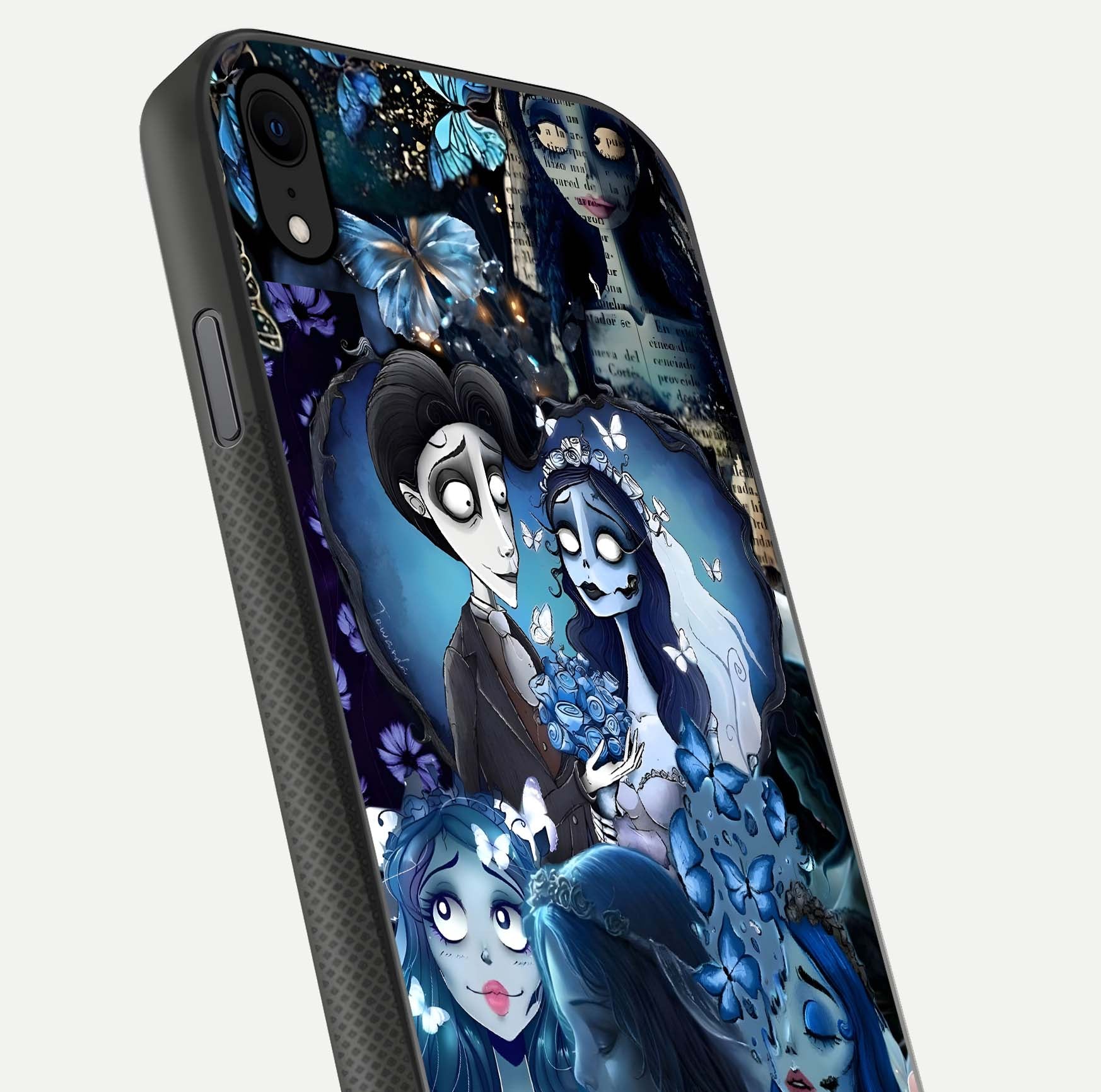 Butterfly Ghost Soul Glass Case for iPhone Xr close-up shot showing ethereal wing patterns and reflection