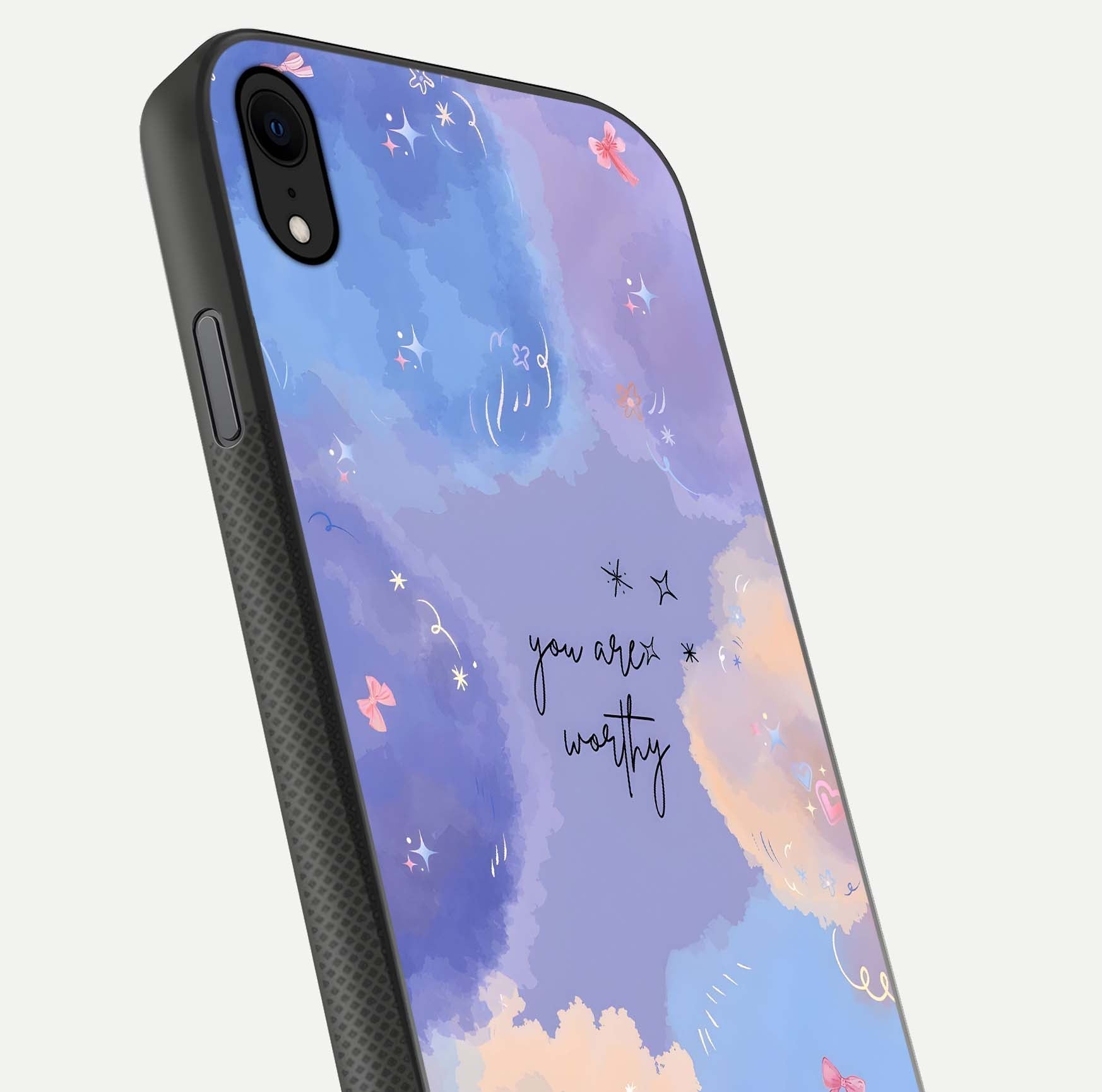 Celestial Cloud Magic Glass Case for iPhone Xr close-up highlighting smooth gradient and gloss surface
