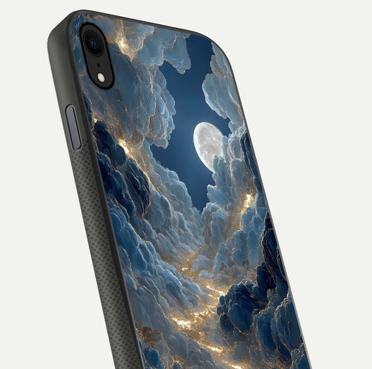 Celestial Cloud Road Glass Case for iPhone Xr close-up view showing road gradient and cloud reflection shine