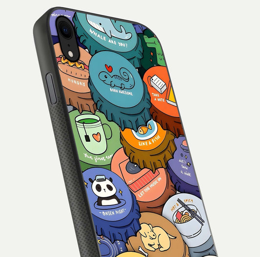 Coins Patterns Glass Case for iPhone Xr close-up highlighting gold coin texture and reflection detail