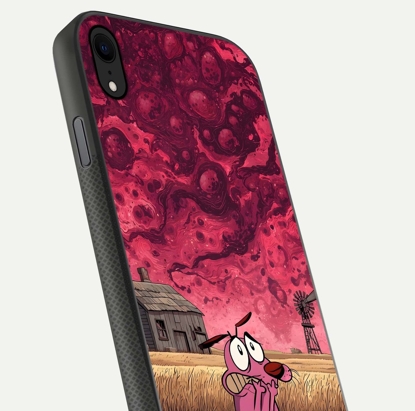 Courage Under Sky Glass Case for iPhone Xr close-up highlighting typography and HD reflection