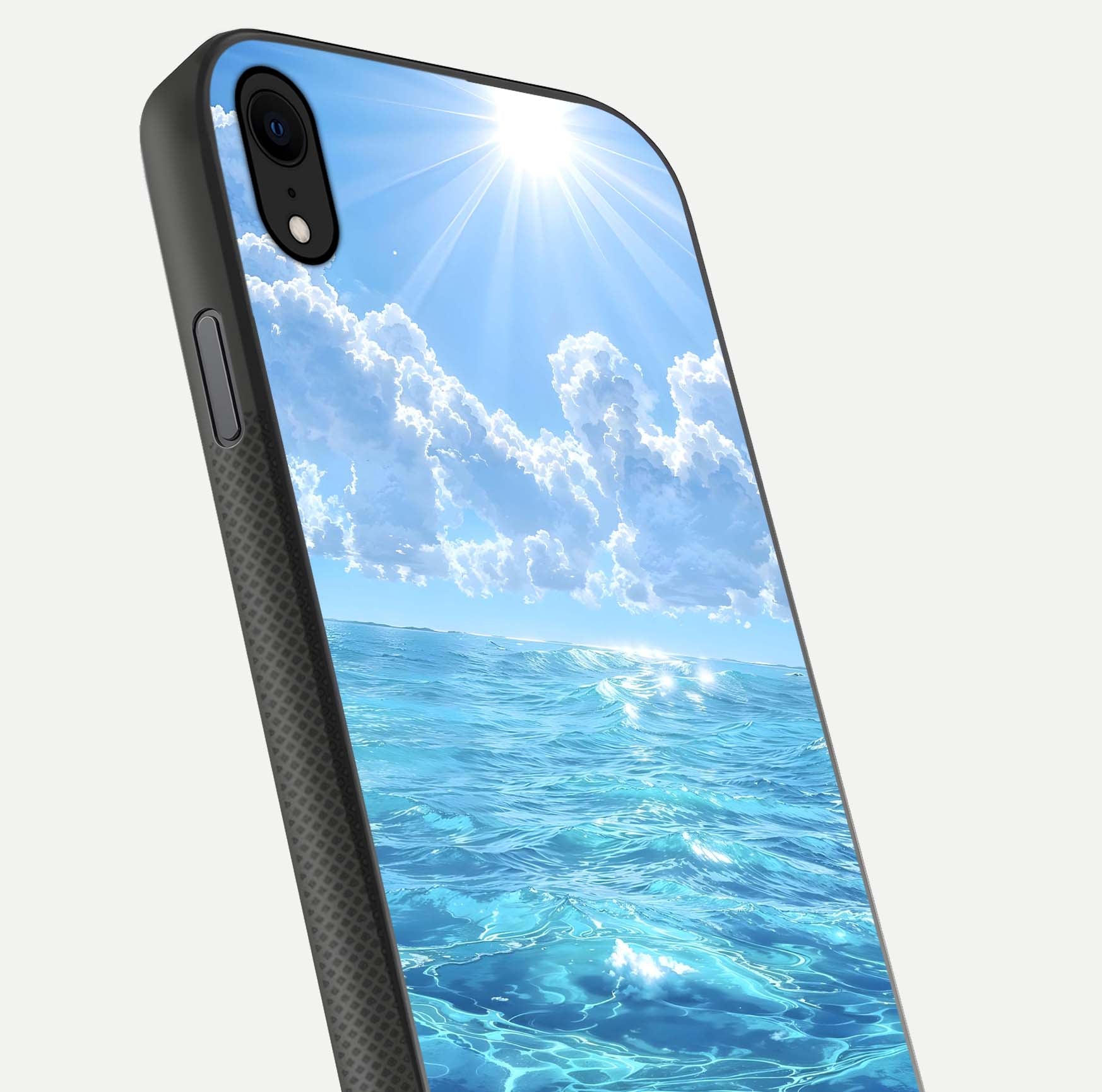 Endless Ocean Horizon Glass Case for iPhone Xr close-up highlighting water texture and reflection shine