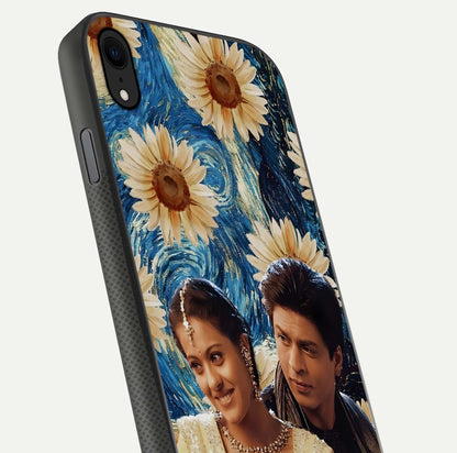 Eternal Love Story Glass Case for iPhone Xr close-up highlighting couple detail and light reflection