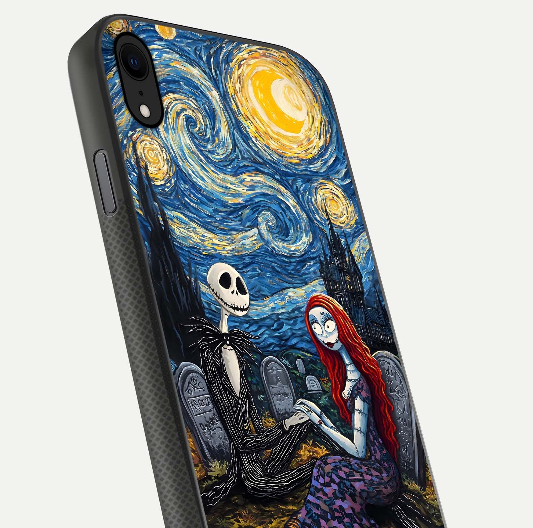 Eternal Night Love Glass Case for iPhone Xr close-up highlighting stars and reflection glow