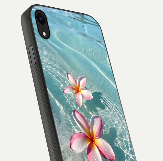 Floating Bloom Bliss Glass Case for iPhone Xr close-up highlighting petal detail and reflection tone