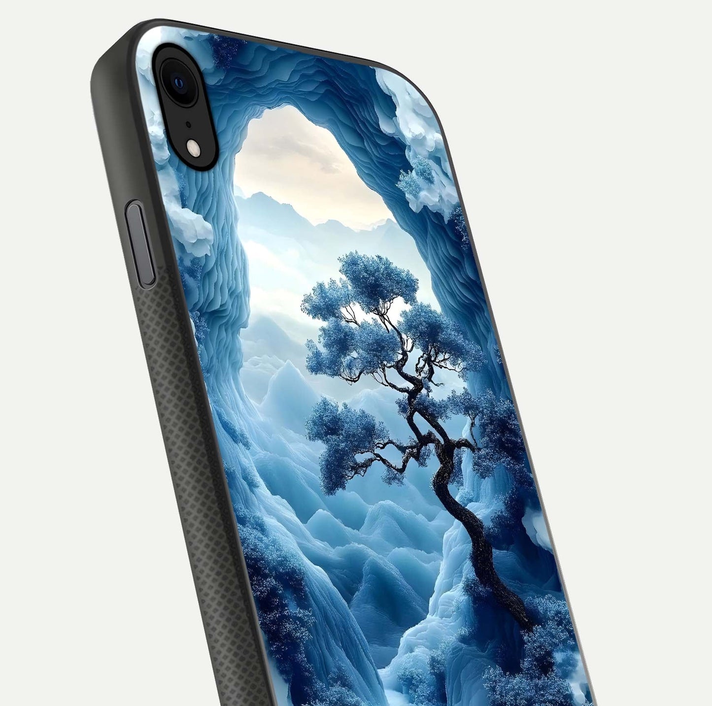 Frozen Serenity Gate Glass Case for iPhone Xr close-up highlighting frosted texture and reflection tone