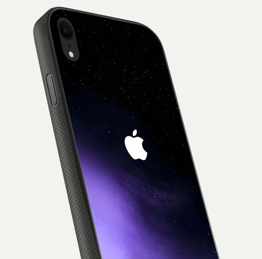 Galaxy Apple Aura Glass Case for iPhone Xr close-up angled shot showing aura lighting and reflection polish