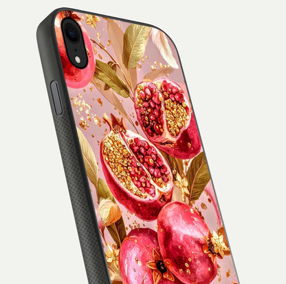 Golden Bloom Glow Glass Case for iPhone Xr close-up angled shot showing metallic tones and reflection brilliance