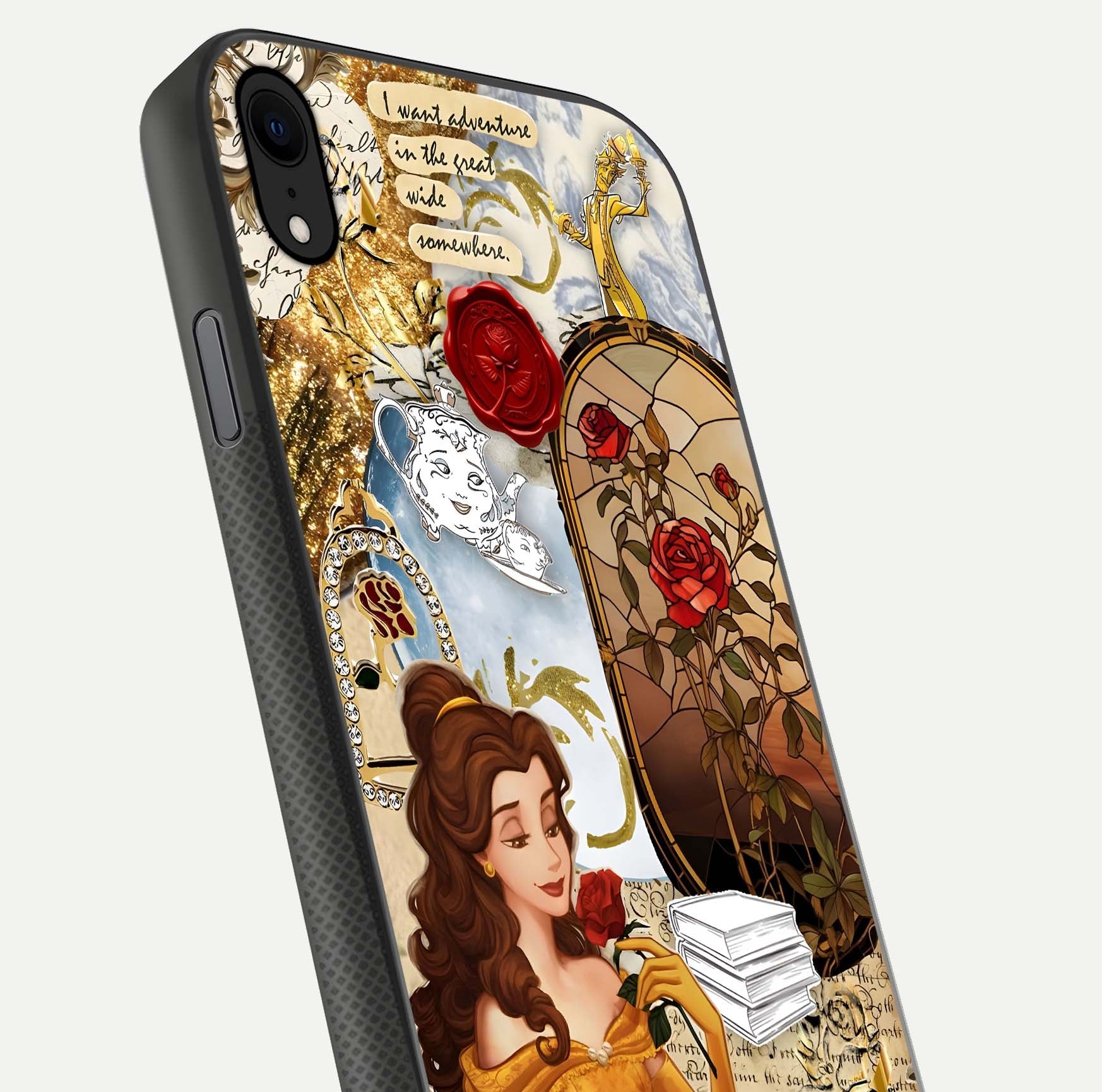 Golden Dream Belle Glass Case for iPhone Xr close-up angled shot showing gradient tones and reflection polish