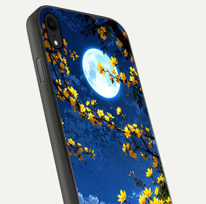 Golden Night Glow Glass Case for iPhone Xr close-up angled shot showing shimmer texture and light reflection