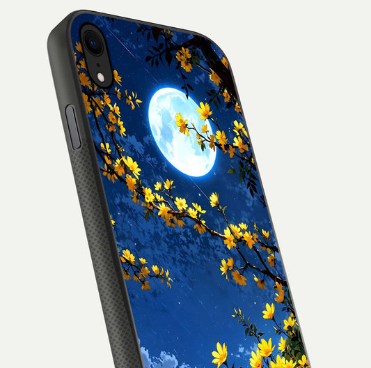 Golden Night Glow Glass Case for iPhone Xr close-up angled shot showing shimmer texture and light reflection