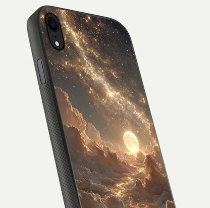 Golden Sky Dream Glass Case for iPhone Xr close-up angled shot showing gradient tones and reflection polish