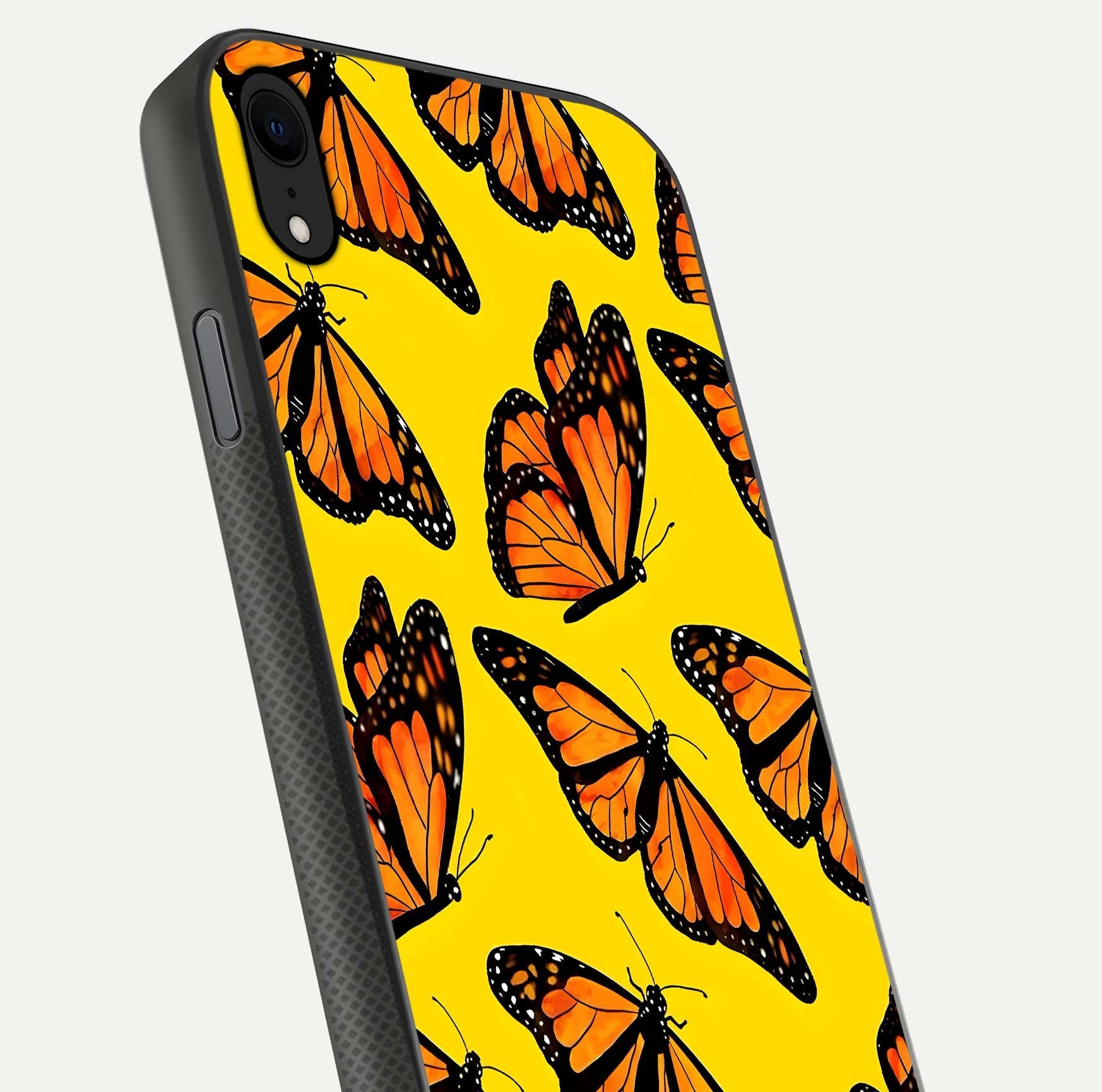 Golden Wing Flight Glass Case for iPhone Xr close-up angled shot showing metallic wing texture and shine detail