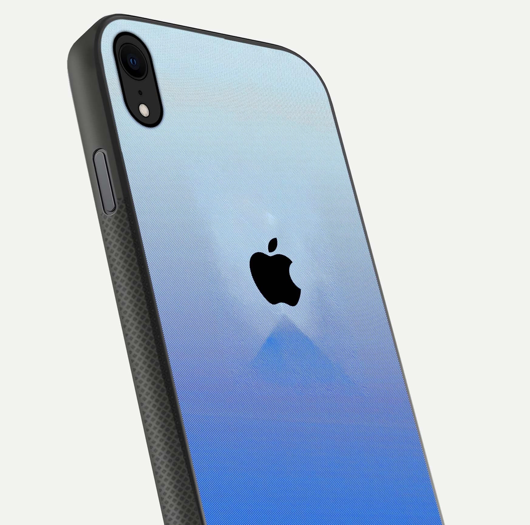 Gradient Apple Vibe Glass Case for iPhone Xr close-up angled shot showing color transition and reflection brightness