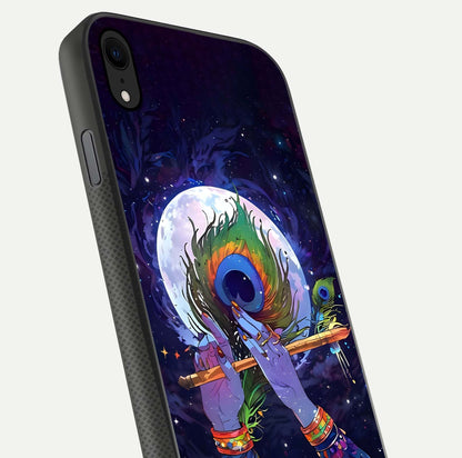 Krishna Hands Art Glass Case for iPhone Xr close-up angled shot showing detailed hand design and shine