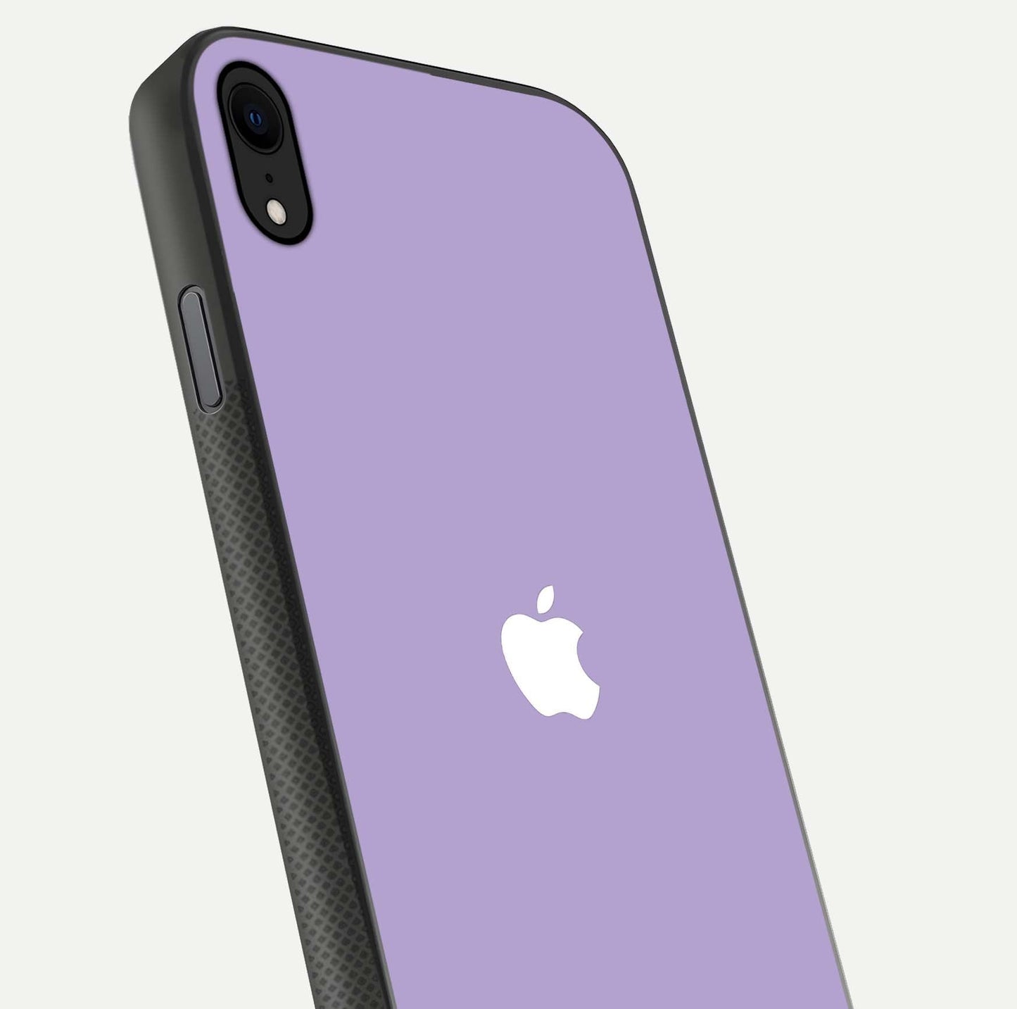 Lavender Soft Minimal Glass Case for iPhone Xr close-up angled shot showing clean color texture and shine