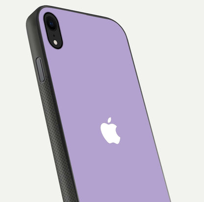 Lavender Soft Minimal Glass Case for iPhone Xr close-up angled shot showing clean color texture and shine