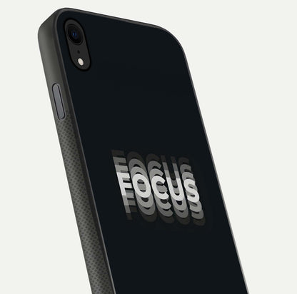 Mono Focus Vision Glass Case for iPhone Xr close-up angled shot highlighting minimal contrast and reflection