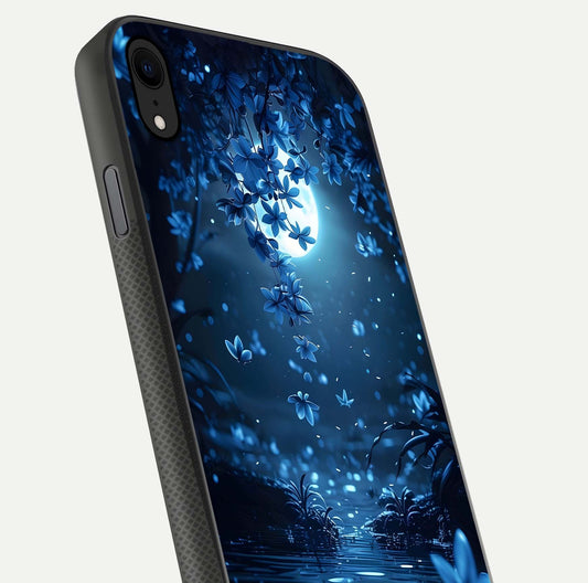 Moonlight Petal Dream Glass Case for iPhone Xr close-up angled shot showing petal reflection and glow texture